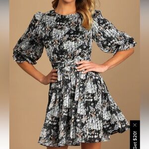 Pleasing to the Eye Black Floral Print Skater Mini Dress